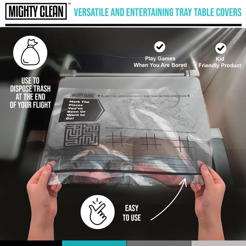 Mighty Clean 15 Disposable Travel Tray Protectors by Mighty Clean │ Airplane Travel Essentials for Toddler, Kids, and Adults │ Must Have for Flying │ Provides a Clean Surface and Entertainment │ 15 Pack - Image 4